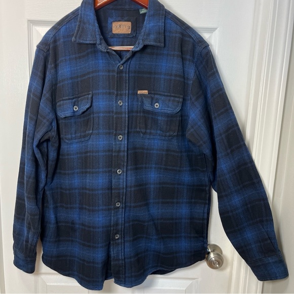 ORVIS  Big Bear Navy and Black Heavy weight plaid Flannel size Large - Picture 1 of 12